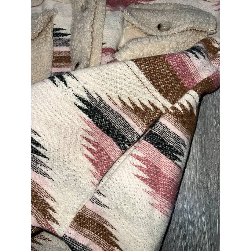 Altar'd State Beige Pink Aztec Y2k preppy Print Teddy Shacket S A005073 - Picture 6 of 12